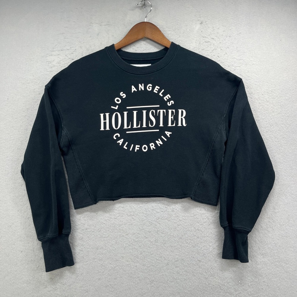 Hollister Cropped Sweatshirt Womens S Black Los Angeles California Graphic Y2K
